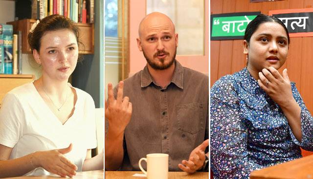 K팝·일자리·여행 등 다양한 꿈으로 한국에 온 외국인들이 국민일보를 만나 각자의 생활기를 말하고 있다. 이들은 “한국은 역동적인 나라”라면서도 “외국인에게 불편한 점이 적지 않다”고 했다. 왼쪽부터 러시아에서 온 만지레바 마리(19), 네덜란드에서 온 바트 반 게누그텐(31), 네팔에서 온 샤라다 까르끼(25). 최현규 기자