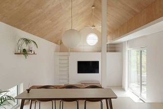 ‘구조용 파티클보드’를 시공한 목조주택 내부. [동화기업 제공]