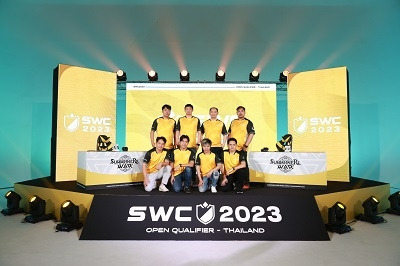 SWC 2023 태국 오픈 퀄리파이어 대회가 열렸다. 이날 대회에서는 ZERA(아래 오른쪽 끝)가 우승을 차지했다.