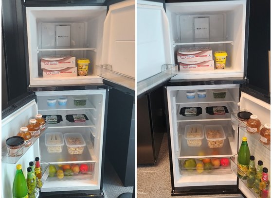 모드비가 런칭할 듀얼스윙 냉장고. 냉장고의 문이 양방향으로 열려 좁은 주방 공간에서 활용도가 높다. 박해리 기자