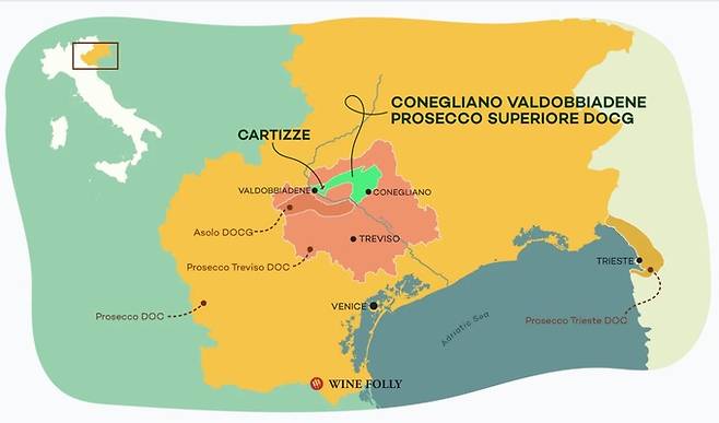 프로세코 생산 주요 산지. 와인폴리