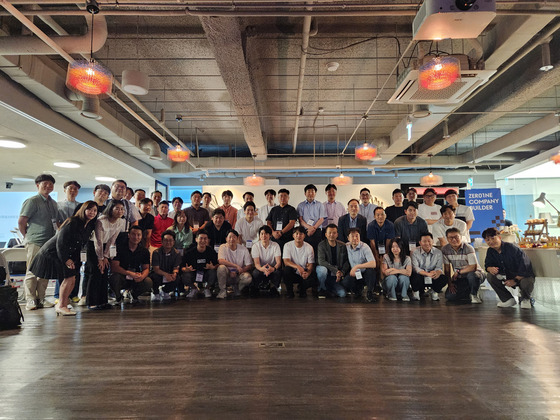 CEOs of in-house startups of Hyundai Motor take a group photo on July 21 in southern Seoul. [HYUNDAI MOTOR]