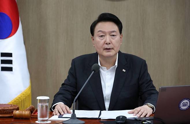 [서울=뉴시스] 전신 기자 = 윤석열 대통령이 29일 서울 용산 대통령실 청사에서 열린 국무회의를 주재하고 있다. (대통령실통신사진기자단) 2023.08.29.