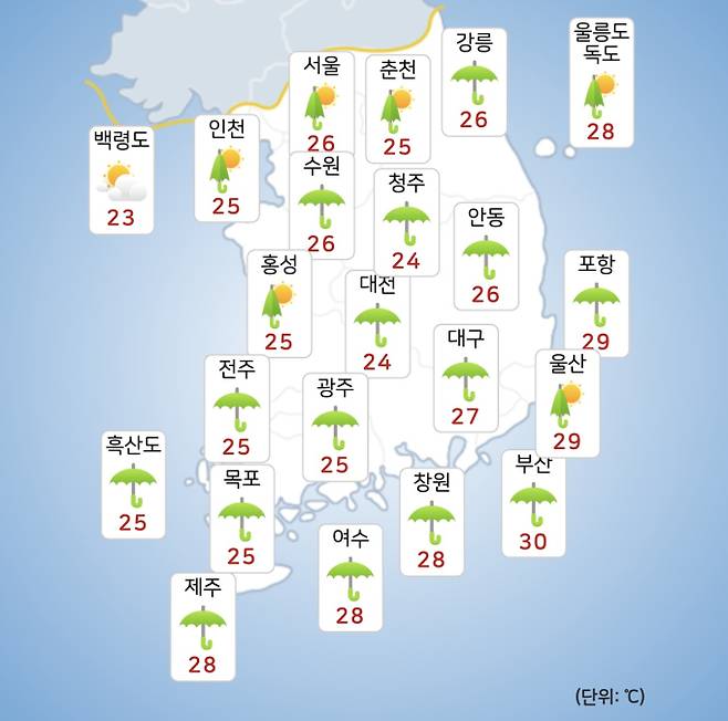 ⓒ기상청: 오늘(30일) 오후 전국날씨