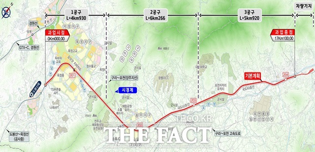 옥정~포천 광역철도 건설사업의 1공구(양주 구간) 실시설계 적격자가 선정되면서 실시설계에 착수했다. 1공구는 양주시 구간으로 연장 4.93km에 환승 정거장 1개, 본선 환기구 4개가 설치된다./경기도