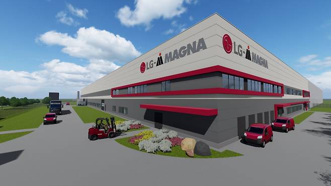 A blueprint image for LG Magna e-Powertrain's EV powertrain production facility in Hungary. (LG Electronics)