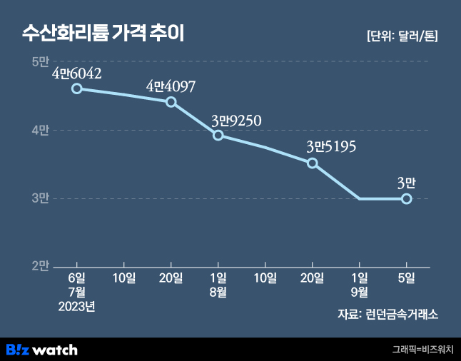 수산화리튬 가격 추이 / 그래픽=비즈워치