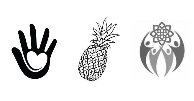 지난 1일 치러진 싱가포르 대선에 사용된 심볼. 왼쪽부터 응 콕 송 후보자의 하트 모양이 그려진 손바닥, 타르만 샨무가라트남의 파인애플, 탄 킨 리안의 4명의 사람이 꽃을 떠받드는 모양의 심볼.