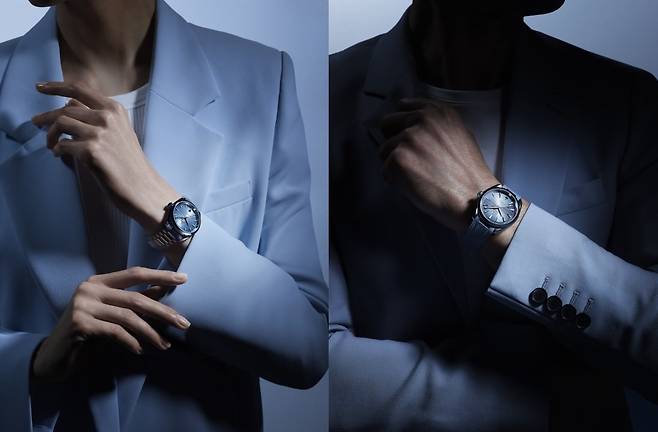 오메가 씨마스터 서머 블루 아쿠아 테라 모델. 남녀 모두에게 잘 어울린다. [사진 오메가]