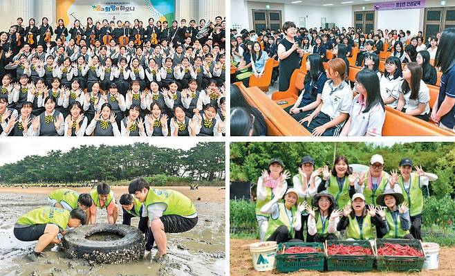 ‘학생을 위한 체임버 오케스트라 연주회’에서 관객에 위로와 응원을 전한 합창단원 및 오케스트라 단원들.  ‘수원권선호매실 하나님의
 교회’에서 열린 특강에는 수원권 학생 등 130여 명이 참여해 바른 인성을 함양했다. 경기 화성의 궁평해수욕장에서 정화활동을 
펼쳐 해양 생태계 보호에 앞장선 ASEZ STAR 회원들.  일손이 부족한 경남 사천의 농가를 찾아 고추 수확을 도운 진주 일대 
ASEZ STAR 회원들.