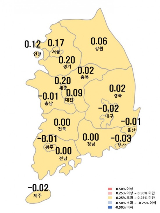 전국 시도별 9월 1주 아파트 전세가격지수 변동률.[한국부동산원 제공]