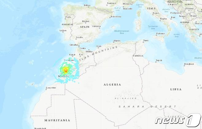 모로코에서 규모 6.8 지진이 발생했다. (미국 지질조사국 갈무리)