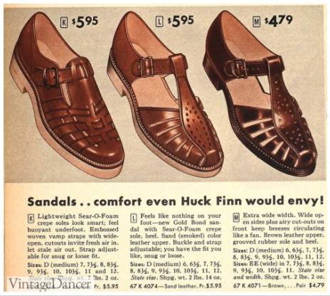1940·50년대 남성 샌들 광고. ‘샌들..허클베리 핀 조차 부러워할 편안함!’이란 광고 문구가 눈에 띈다. [빈티지댄서닷컴]