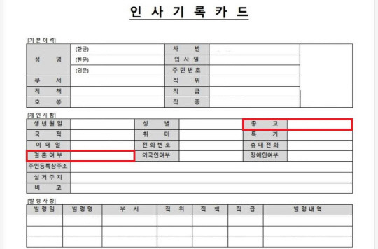 국회 국토교통위원회 소속  장철민 더불어민주당 의원이 공개한 국토교통부 산하 공공기관 인사기록카드 예시. 사진=장철민 더불어민주당 의원실 제공