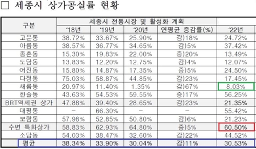 세종시 수변 특화상가는 공실률이 60%에 달합니다.