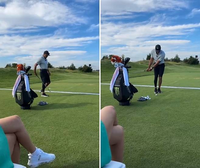 12일(현지시간) 미국 뉴저지주의 저지 시티에 위치한 골프 연습장인 ‘리버티 내셔널 골프 클럽’에서 스윙을 선보이는 골퍼 타이거 우즈. 이스트사이드골프 인스타그램 갈무리