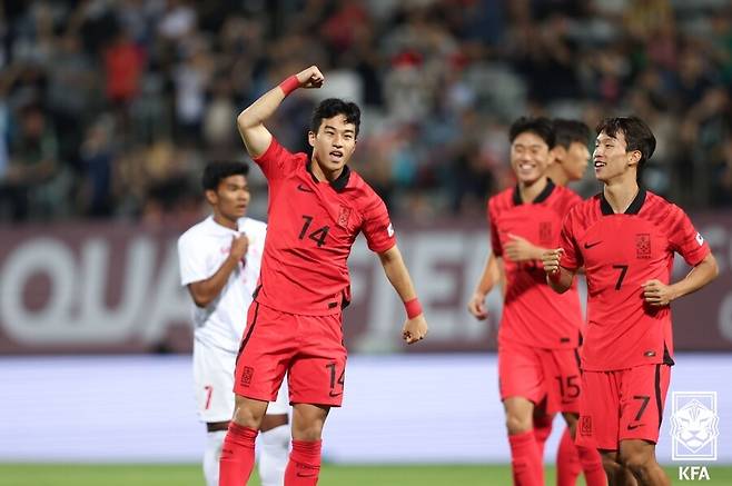 ▲ 한국-미얀마 백상훈 선제골. ⓒ대한축구협회