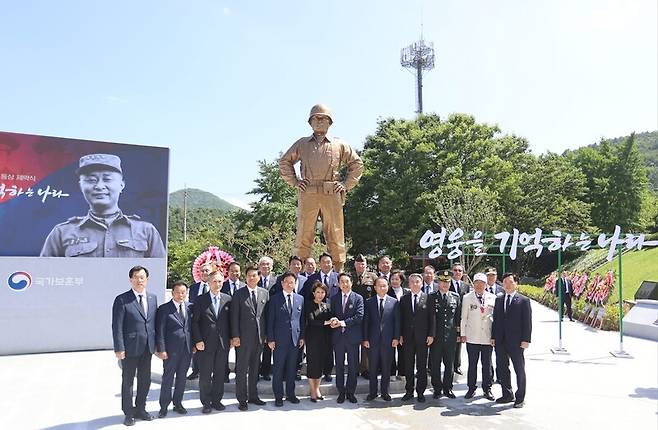 ▲박민식 국가보훈부 장관이 지난 7월5일 다부동 백선엽 제막식에 참석하고 있다. 사진=박민식 페이스북