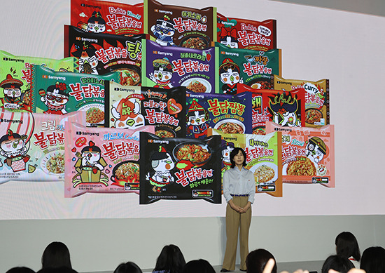 Samyang Roundsquare Vice Chairman Kim Jung-soo delivers a keynote speech at an event celebrating Samyang Ramen’s 60th anniversary on Sep. 14. [Courtesy of Samyang Roundsquare]