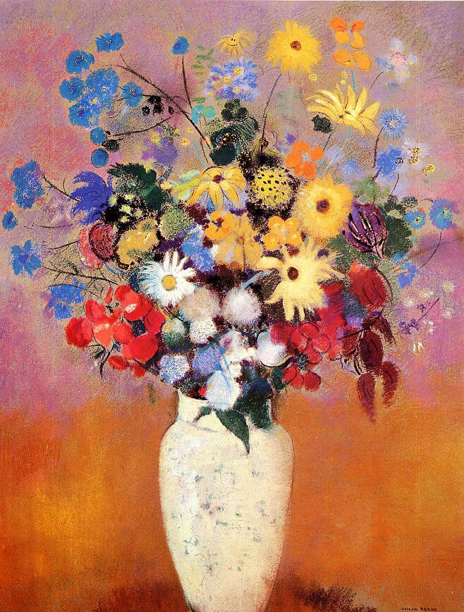 오딜롱 르동, '흰 꽃병과 꽃(White Vase with Flowers)', 1916, 파스텔화, 오르세 미술관