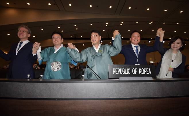 사우디아라비아에서 열린 제45차 세계유산위원회에서 가야고분군이 세계문화유산으로 등재됐다. 경남도청 제공