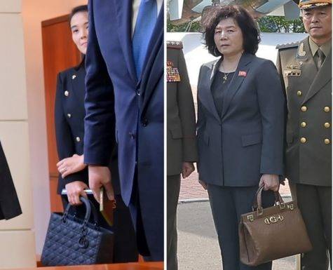 김정은 북한 노동당 총비서의 여동생 김여정(왼쪽), 최선희 외무상이 각각 핸드백을 든 모습. /사진=조선중앙통신