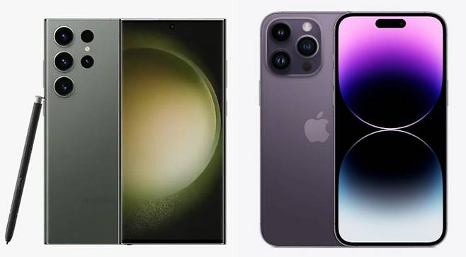 갤럭시S23울트라, 아이폰14프로맥스. 각사 캡처