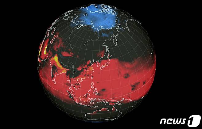 세계 기상 정보 비주얼 맵인 어스널스쿨로 확인한 8월 말 한반도 주변 기온과 불쾌지수. (어스널스쿨 캡처) /뉴스1 ⓒ News1