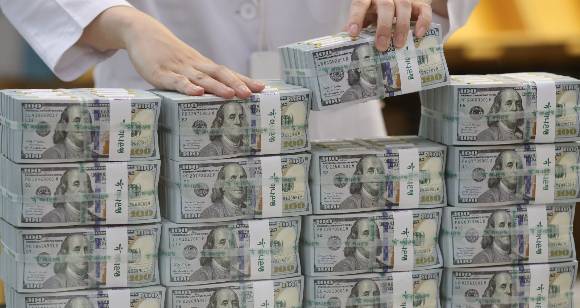 서울 중구 하나은행 위변조대응센터에서 직원이 미국 달러화를 정리하고 있다./사진=뉴스1