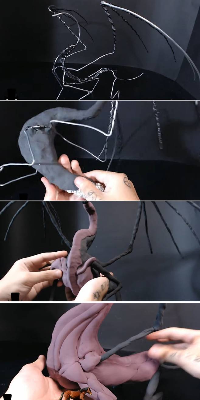 철사로 뼈대를 만들고 근육을 부위마다 붙여가며 전체적인 모양을 잡아준다.