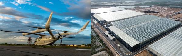 전남 고흥군 고흥항공센터 국가종합비행성능시험장에서 내년 그랜드챌린지 1차 실증사업에 띄울 UAM(도심항공교통)(왼쪽 사진). 고흥만 간척지 일원에 조성된 스마트팜 혁신밸리 전경. 고흥군은 간척지 일대에 미래비행체 및 첨단 스마트 농수축산 분야 산업의 거점을 ‘고흥 미래 100년 먹거리’로 만들겠다는 전략을 세웠다. 고흥군 제공