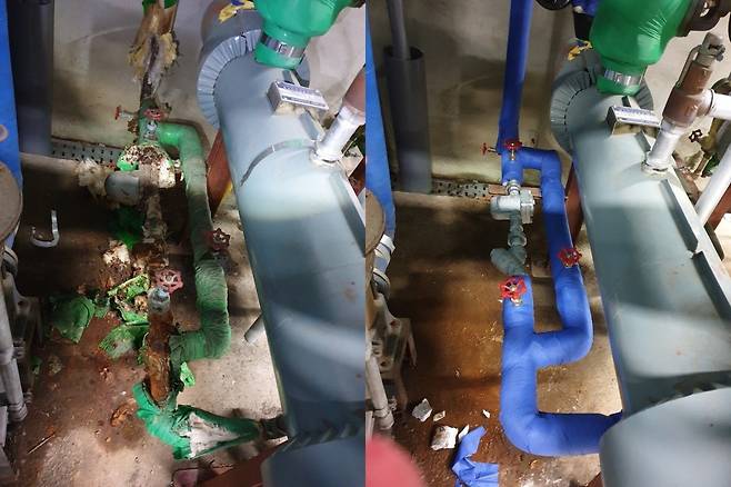 스팀트랩 교체 전(왼쪽)과 후의 모습. (서울시 제공)