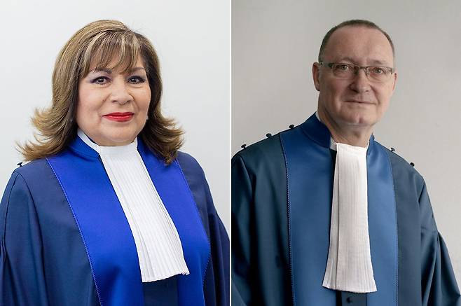 루즈 델 카르멘 이바녜스 카란사(왼쪽)와 베르트람 슈미트 ICC 판사의 모습. / 사진=ICC