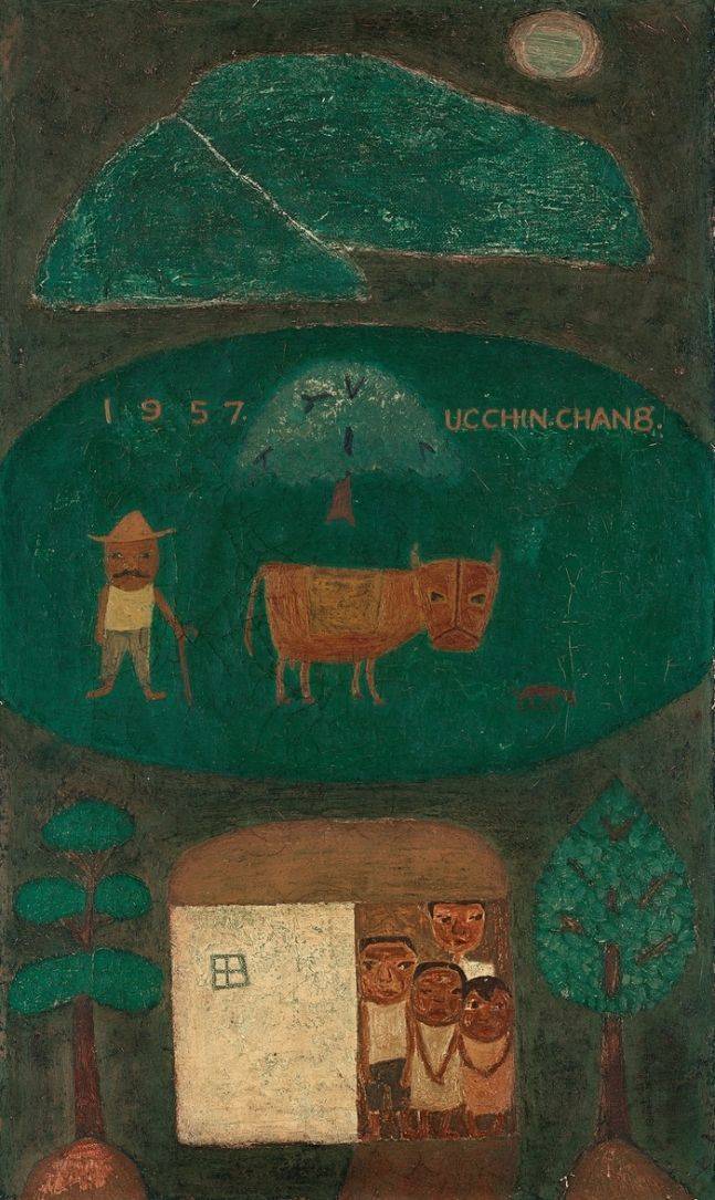 ‘가족도’(1972, 캔버스에 유화 물감, 7.5×14.8㎝) [사진제공 = 양주시립장욱진미술관]