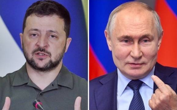 볼로디미르 젤렌스키(왼쪽) 우크라이나 대통령이 8월 23일(현지시간) 수도 키이우에서 페테리 오르포 핀란드 총리와 회담 후 공동 기자회견을 열고 있다. 2023.8.23 EPA 연합뉴스 오른쪽은 9월 8일 모스크바 인근 니제고로드주 사로프 소재 러시아 국영 원자력회사 로사톰의 핵무기 단지 산하 ‘러시아 연방 핵센터 전(全)러시아 실험물리 연구소’(RFNC-VNIIEF)에서 젊은 연구원들과 만난 블라디미르 푸틴 러시아 대통령. 2023.9.8 TASS 연합뉴스