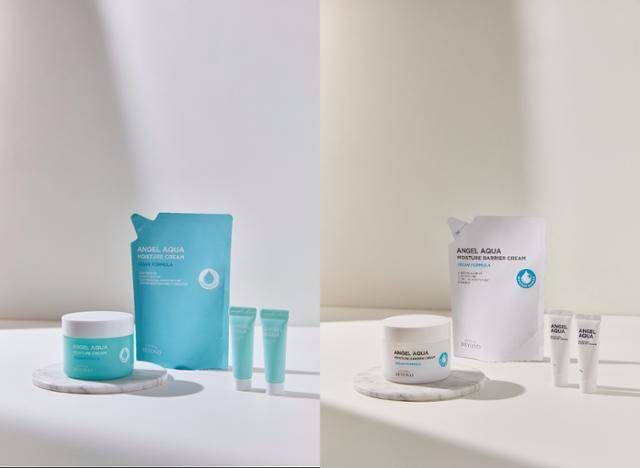 폐플라스틱 열분해유를 활용해 만든 친환경 용기를 적용한 브랜드 비욘드 엔젤아쿠아 크림 2종 러브어스 에디션. LG생활건강 제공