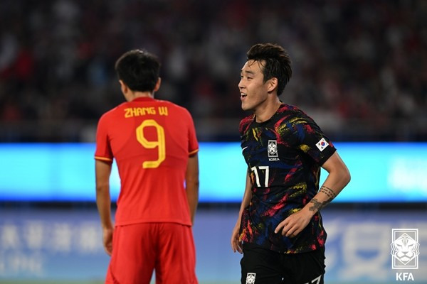 송민규(아시안게임 대표팀). 대한축구협회 제공