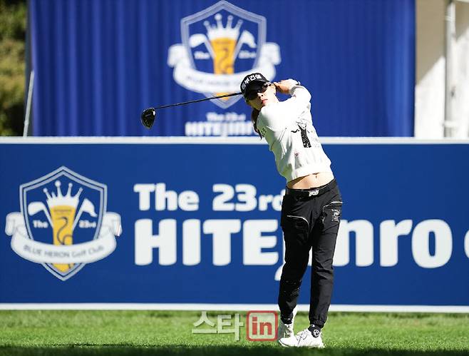 박주영이 1번홀에서 티샷하고 있다. (사진=이데일리 골프in 조원범 기자)