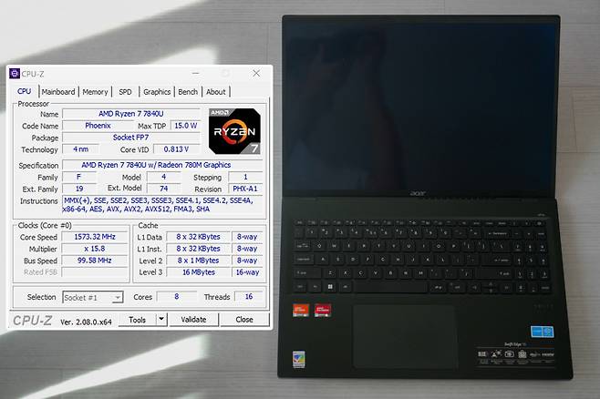 AMD 라이젠 7 7840U는 열설계전력 28W급의 프로세서로 경량 노트북이나 미니 PC 등에 탑재된다 / 출처=IT동아