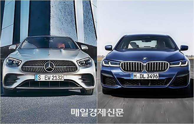 국내 수입차 시장에서 인기높은 벤츠 E클래스(왼쪽)와 BMW 5시리즈 [사진출처=벤츠, BMW]