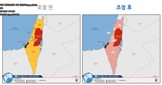 이스라엘과 하마스 간 무력충돌과 관련해 우리 외교부가 특별여행주의보를 발령했다. 〈지도=외교부〉