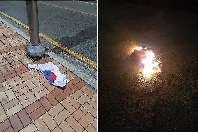 한글날 전날인 지난 8일 오전 6시25분쯤 디시인사이드에 태극기를 불태워 인증한 사진이 올라왔다. /사진=디시인사이드