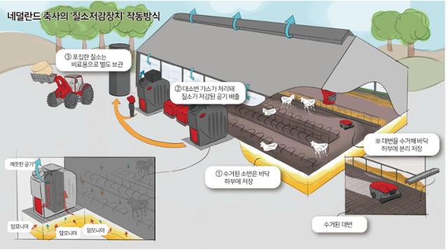 수정네덜란드 축사의 '질소저감장치' 작동방식 .그래픽=박구원 기자