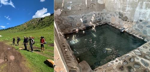 백패킹 동행자들과 따뜻한 온천수로 위로를 받았다.