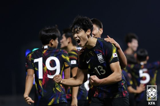 모로코와의 경기에서 선제골을 터뜨린 한국 18세 이하 축구대표팀 백민규. 사진 대한축구협회