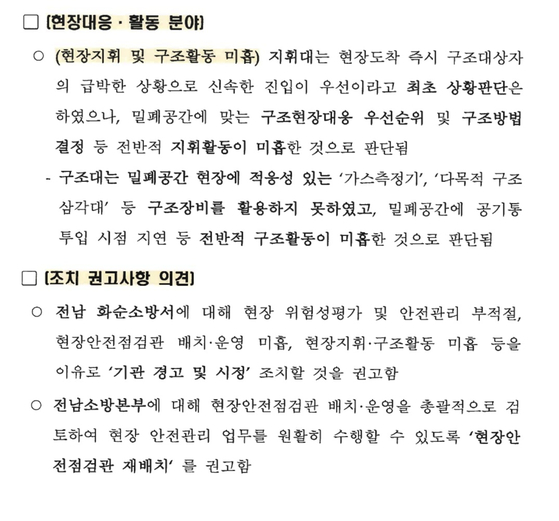 소방청 사고 조사 보고서는 사고 당일 화순소방서의 미흡한 대응을 지적하고 있습니다. 〈사진=JTBC〉