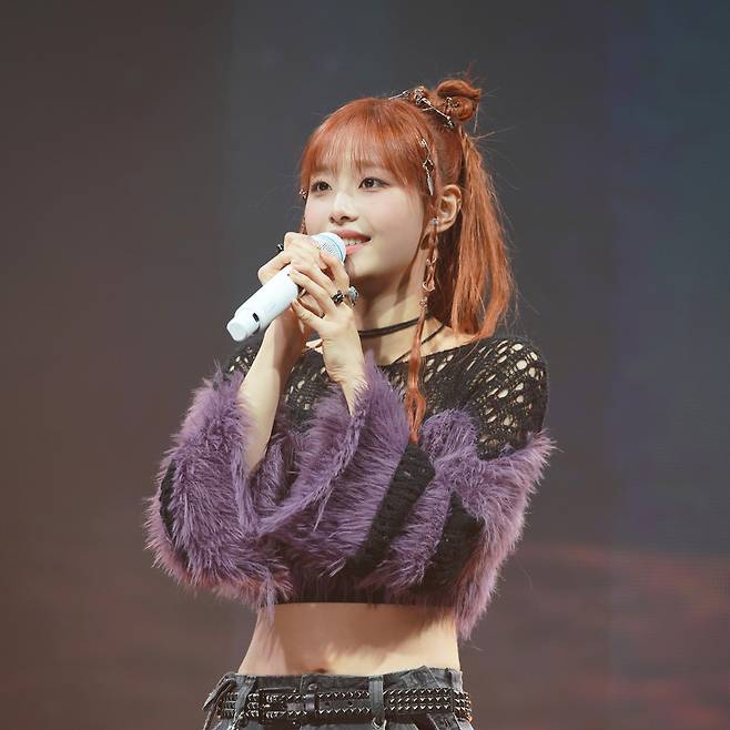 Singer Chuu speaks during a press conference for her first solo EP "Howl" in Seoul on Wednesday. (ATRP)