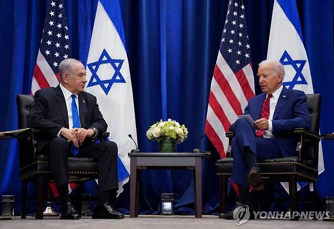 9월20일 뉴욕에서 네타냐후 만나는 바이든 [로이터 연합뉴스 자료사진]
