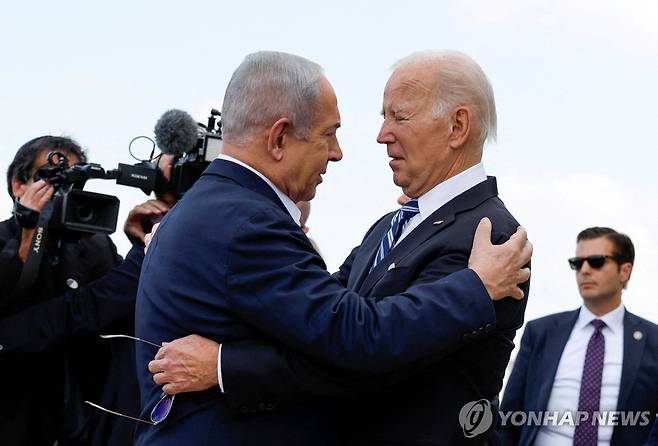 조 바이든(오른쪽) 미국 대통령과 베냐민 네타냐후 이스라엘 총리 [로이터 연합뉴스]