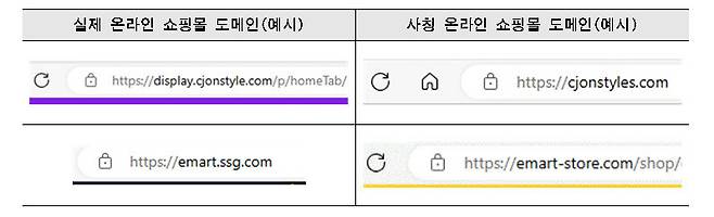 사칭 온라인 쇼핑몰 누리집 도메인 예시. 서울시 제공